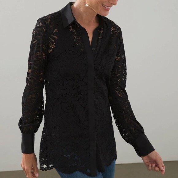 Chico's Tops - Chico's Black Lace Long Sleeve Blouse Sz S